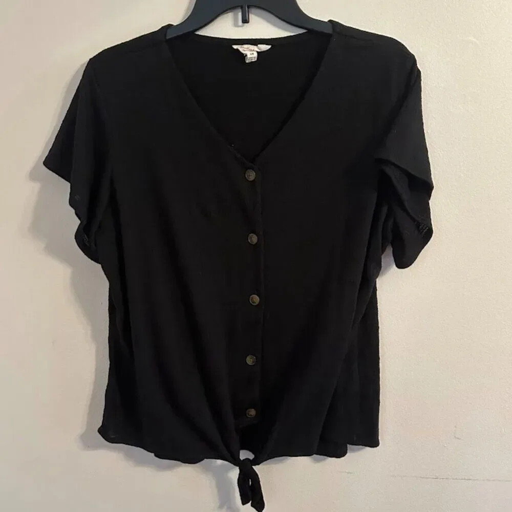 Weatherproof Vintage Button-Down Top Black Women's Large - Picture 1 of 5